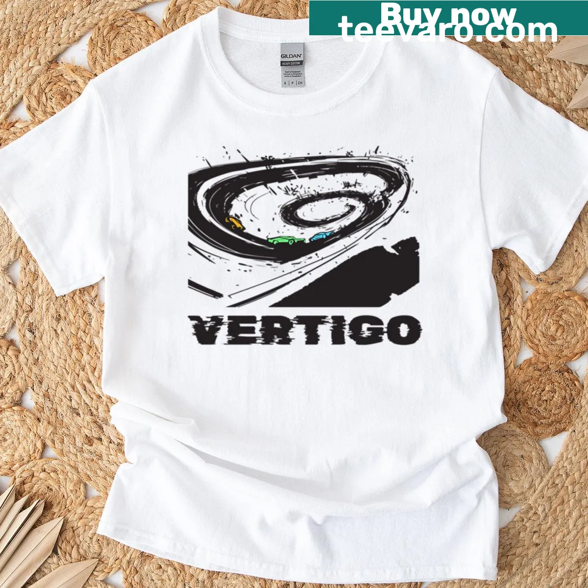 Abstract spiral race track design on a T-shirt — on a men's t-shirt