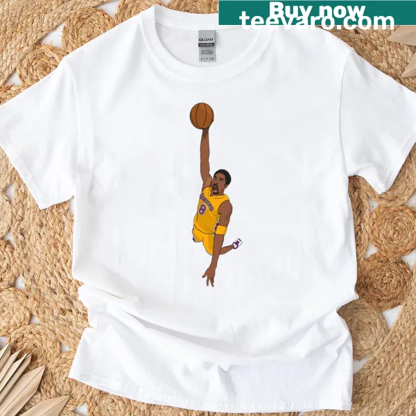 Illustration of Kobe Bryant dunking on an oversized T-shirt