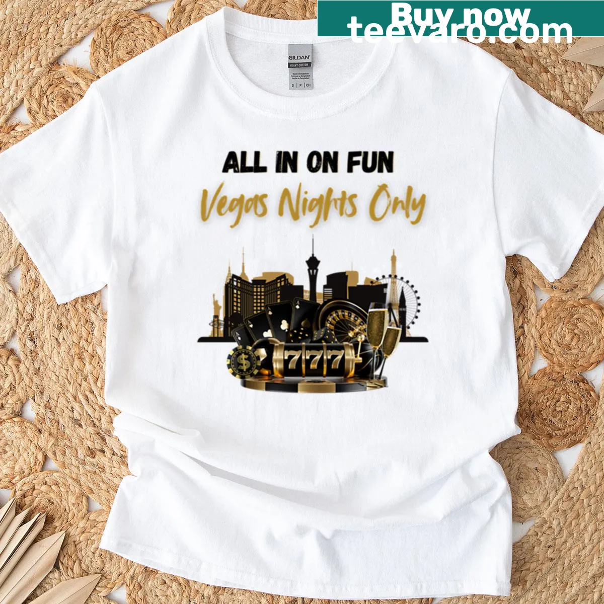 Retro gambling graphic reflecting Vegas nights and casino fun — on a men's t-shirt