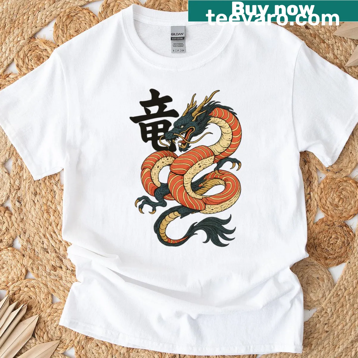 Illustrative T-shirt featuring an electric dragon design — on a men's t-shirt