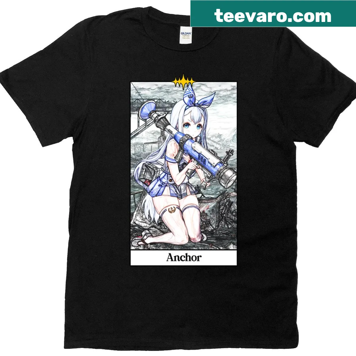 Tarot style T-shirt featuring an anchor graphic in badge style — on a men's t-shirt