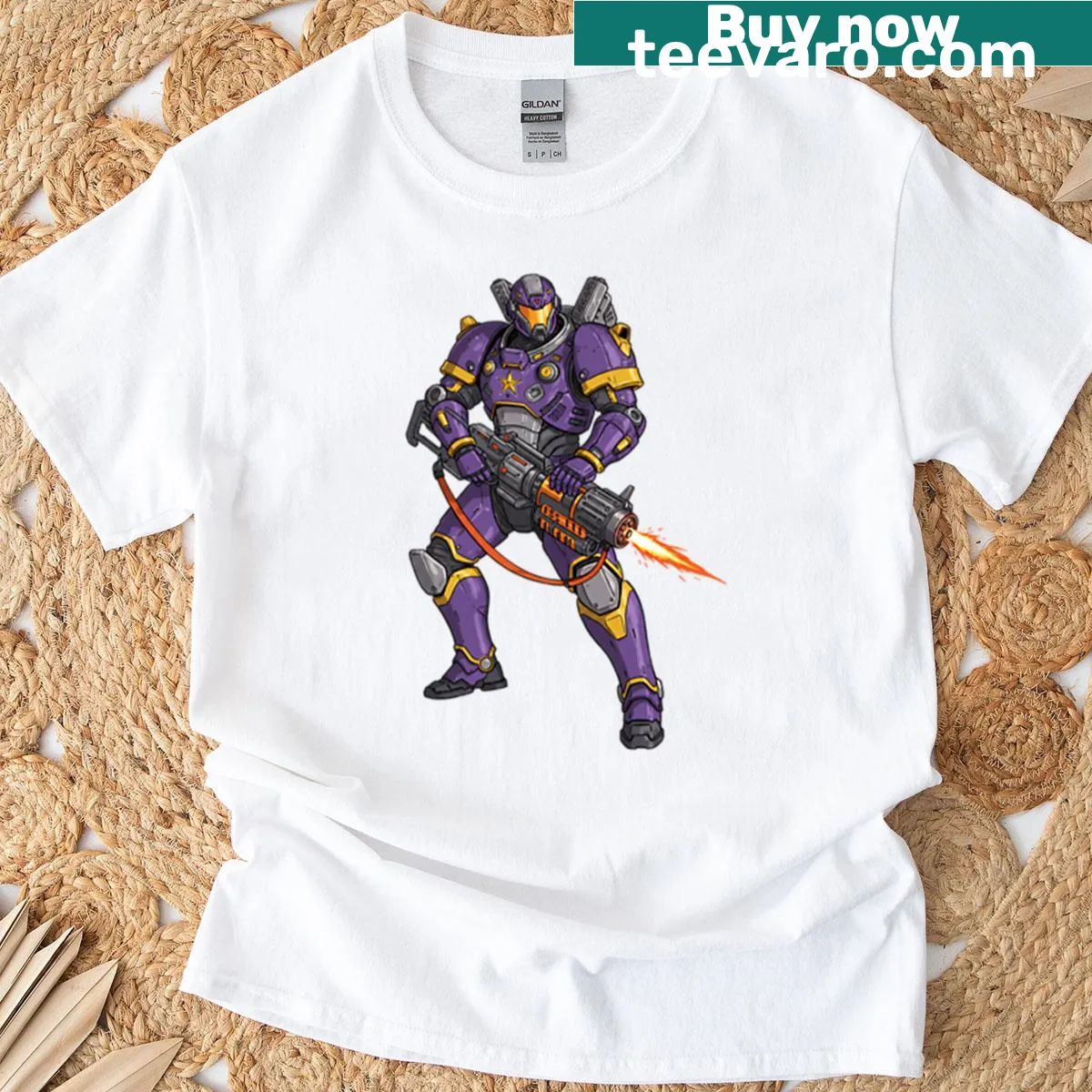 Illustrative t-shirt with a fierce angry warrior character design — on a men's t-shirt