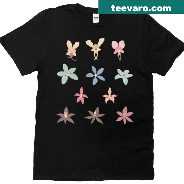 Australian orchids pattern t-shirt showcasing intricate floral design