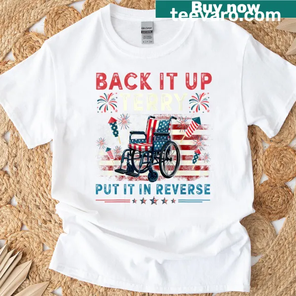 Funny Fourth of July T-shirt with fireworks and humorous text graphic.
