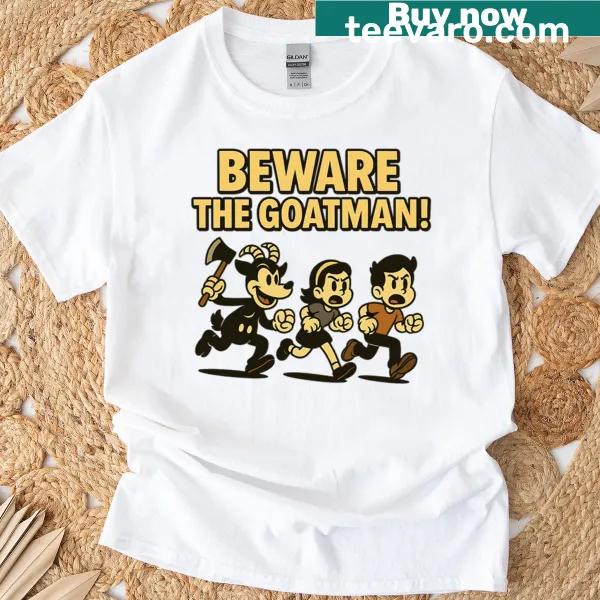 Spooky graphic T-shirt warning Beware The Goatman