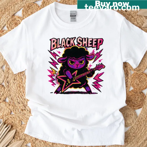 Playful black sheep graphic standing out among white sheep