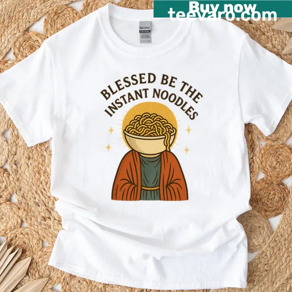 Whimsical design featuring instant noodles and playful text