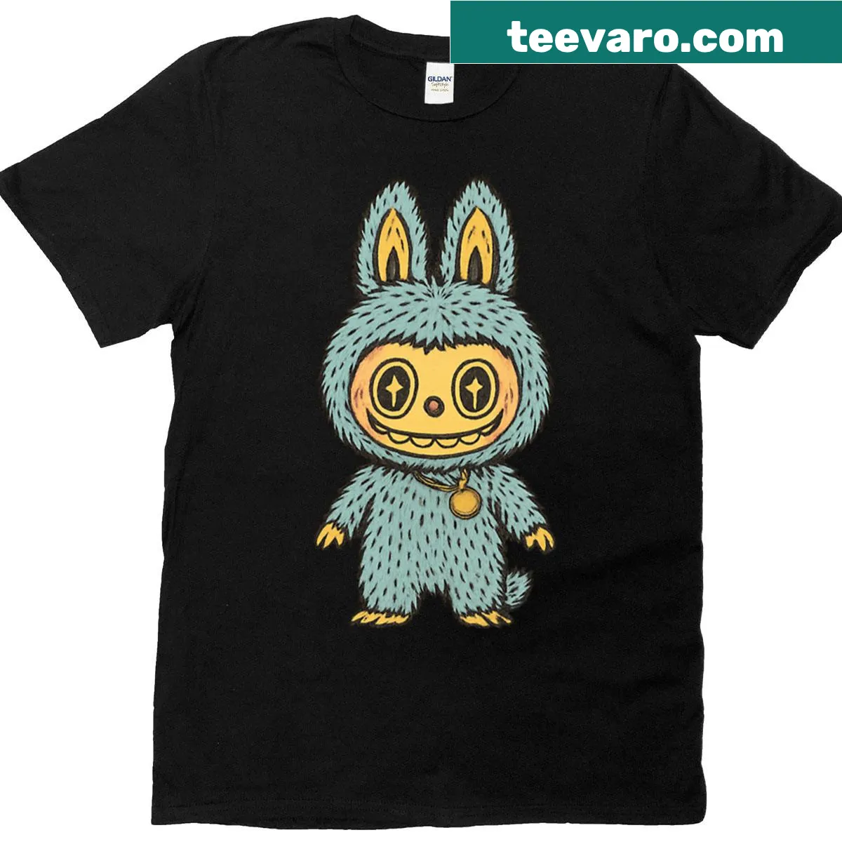 Minimalist Blue Labubu T-shirt with clean typography — on a men's t-shirt