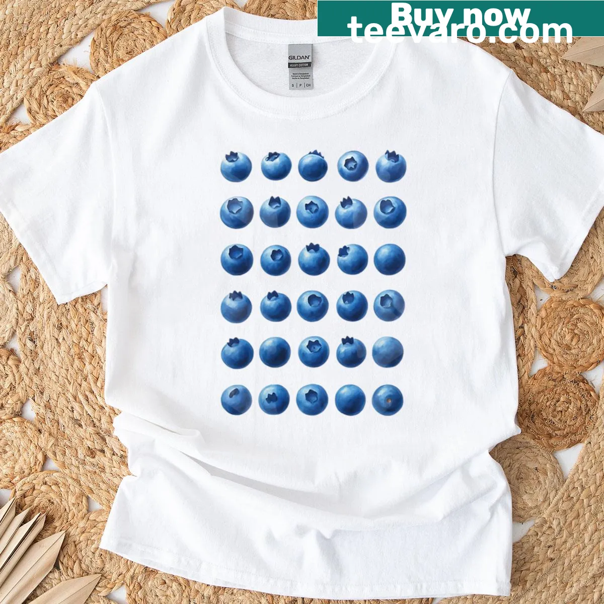 Illustration of a blueberry pattern in grid style — on a men's t-shirt