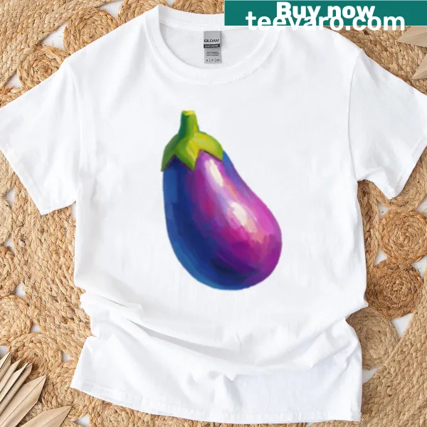 Bold pop art illustration of an eggplant on a T-shirt