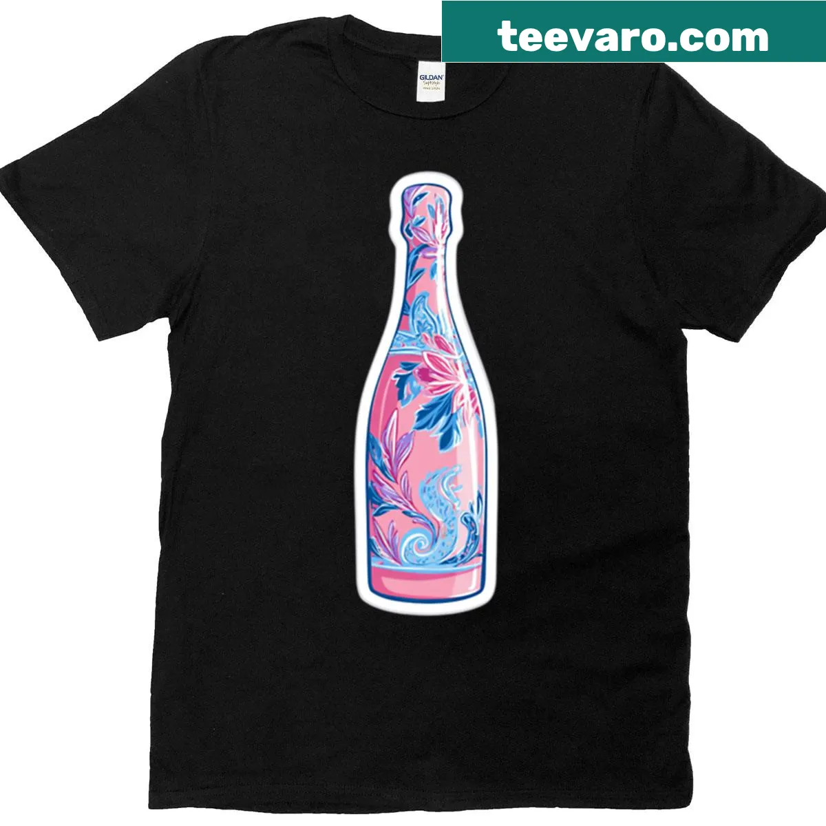 Whimsical T-shirt featuring a creatively illustrated bottle and playful text — on a men's t-shirt