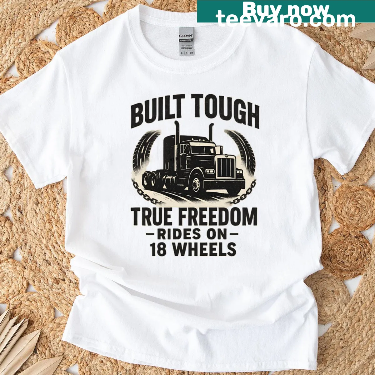 T-shirt with the phrase 'Built To Haul Born To Roll' celebrating adventure and vehicles. — on a men's t-shirt