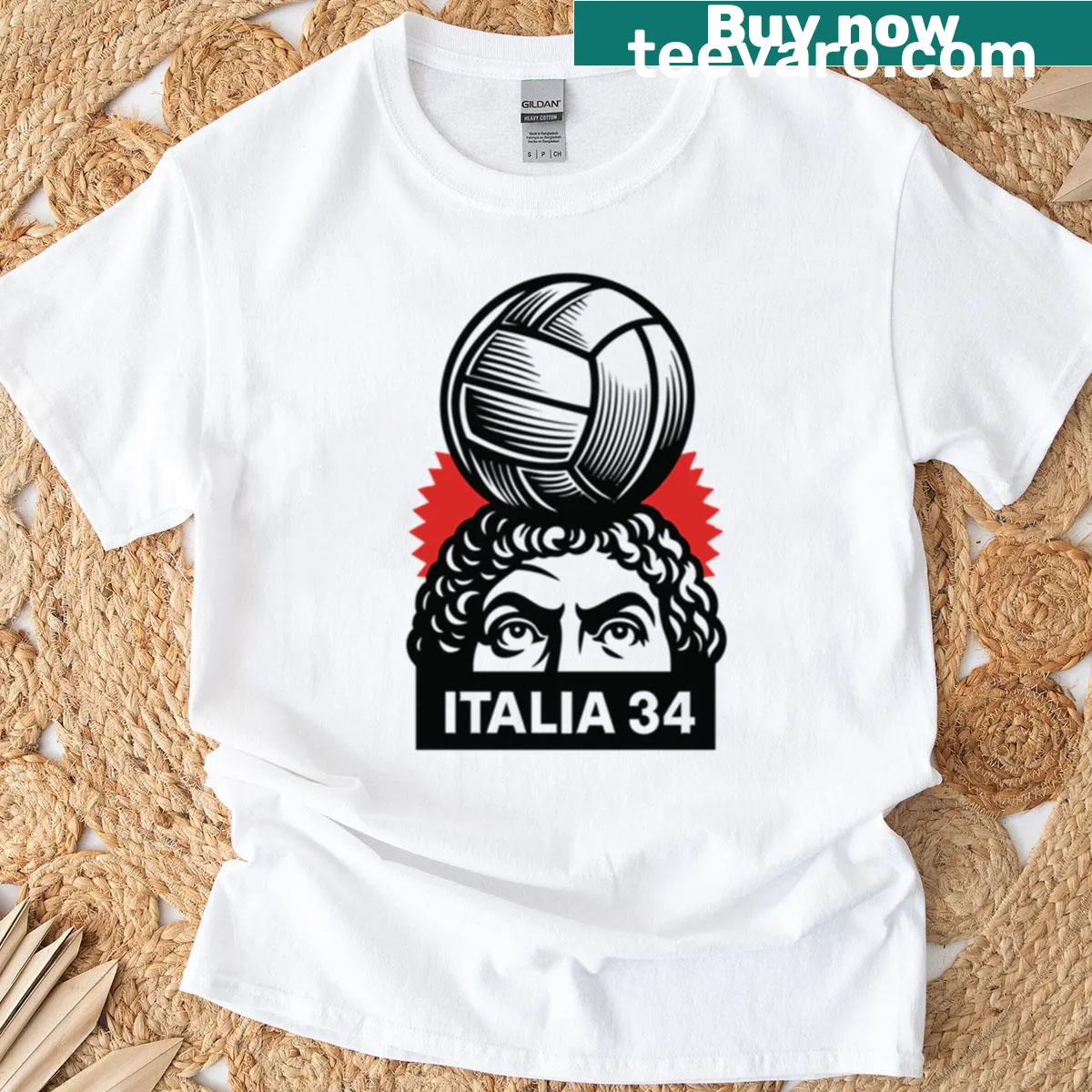 T-shirt featuring the phrase 'Campionato Mondiale Di Calcio Italia.' — on a men's t-shirt