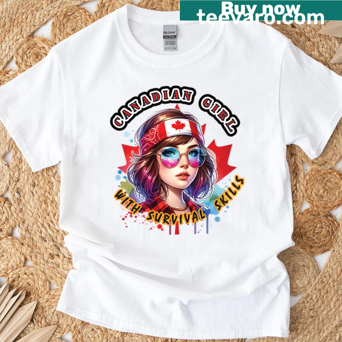 T-shirt with graphic celebrating survival skills of Canadian girls — on a men's t-shirt