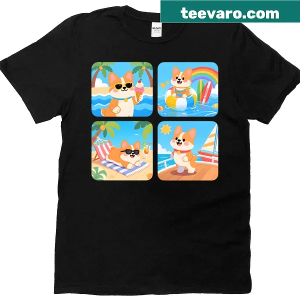 Cartoon T-shirt featuring adorable summer corgis collection