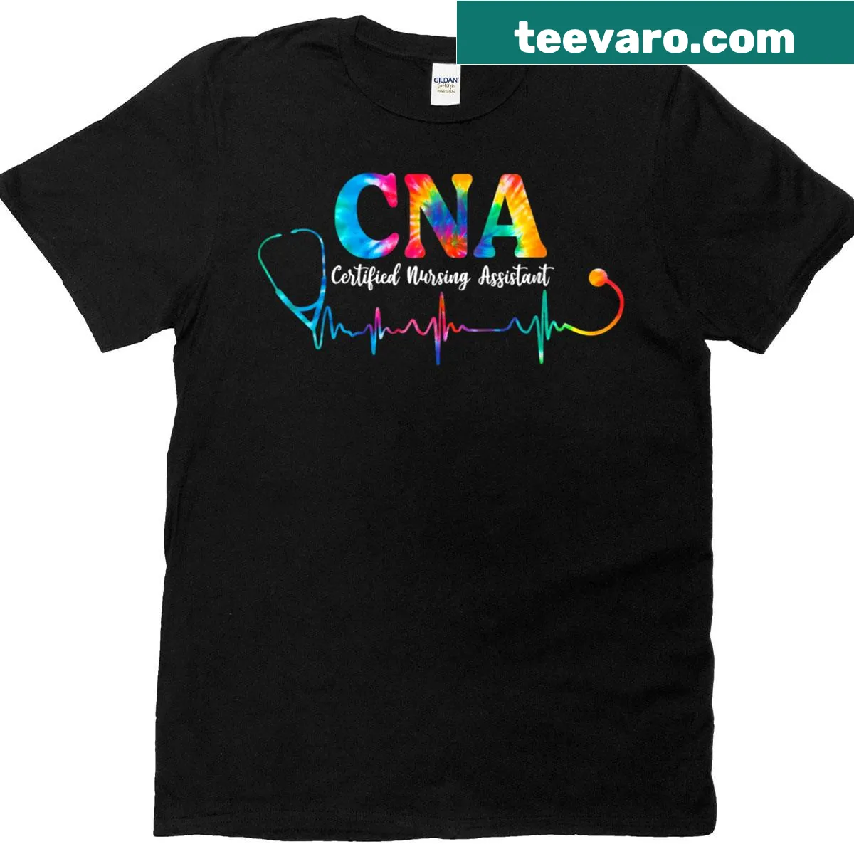 Stethoscope and CNA lettering graphic on Nursing Assistant T-shirt — on a men's t-shirt