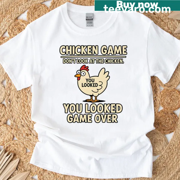Funny gamer t-shirt with a chicken and 'You Looked Game Over'