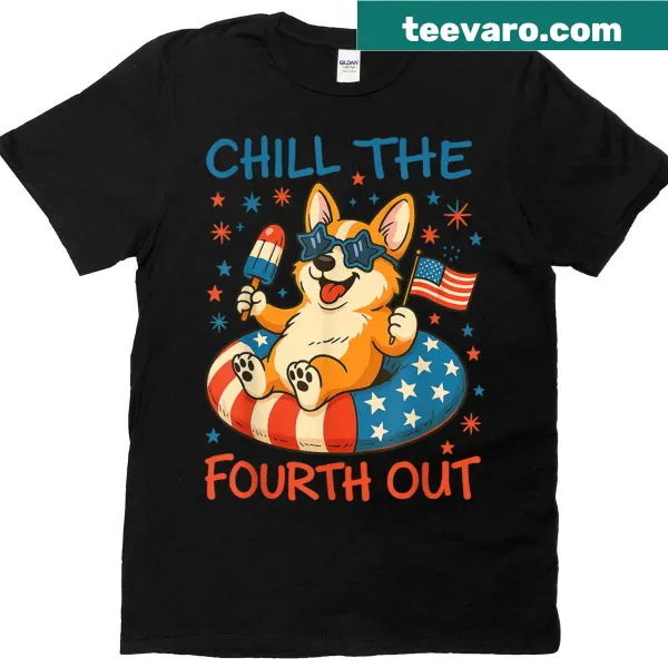 Cute corgi in festive gear for Fourth of July t-shirt