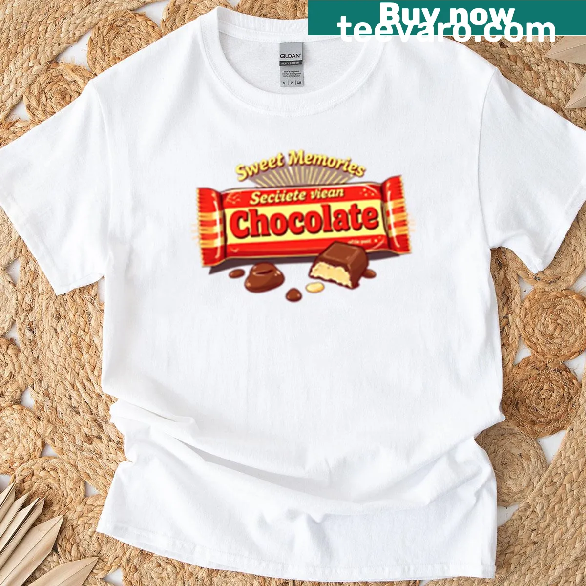 Nostalgic t-shirt featuring a graphic of a classic chocolate bar — on a men's t-shirt