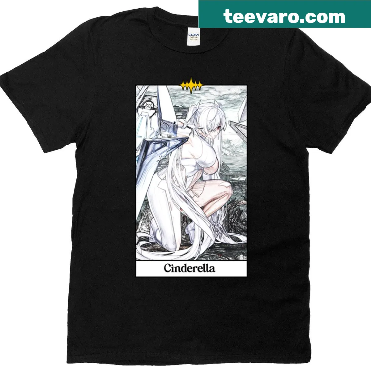 Cinderella illustration in tarot style on a T-shirt — on a men's t-shirt