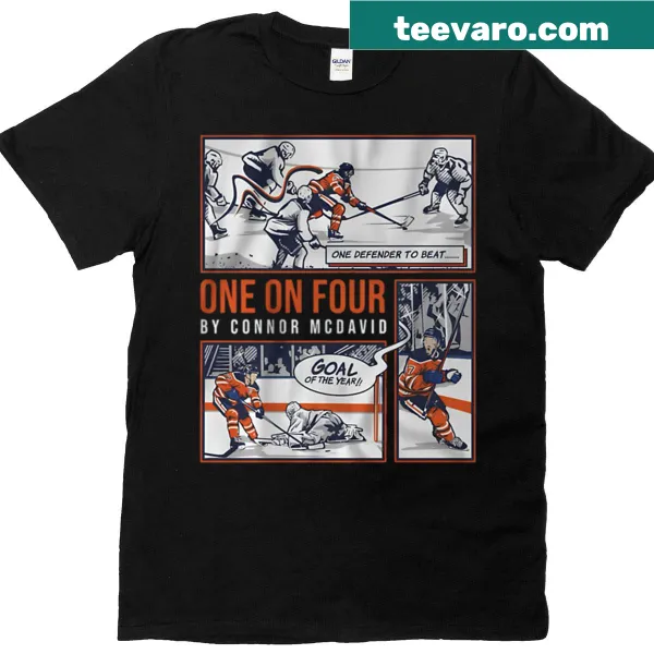 Illustration of Connor McDavid showcasing his hockey skills on a t-shirt