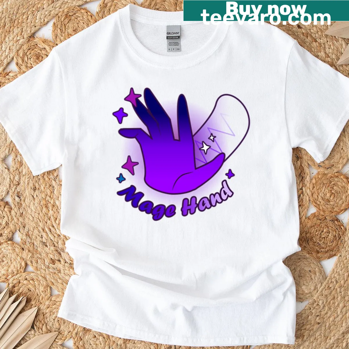 Dungeons and Dragons Mage Hand graphic t-shirt featuring a whimsical illustration — on a men's t-shirt