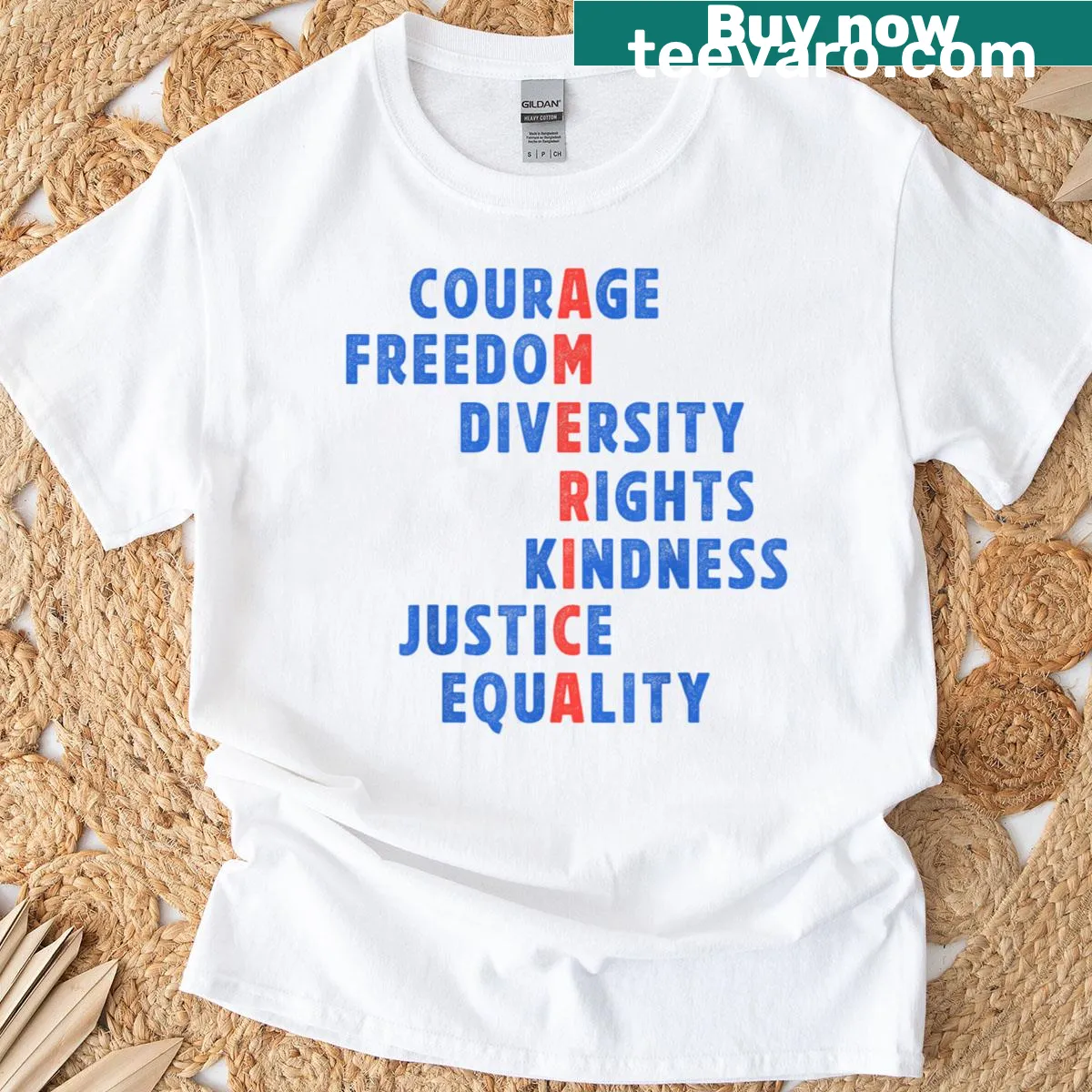 Inspirational phrase t-shirt with bold typography promoting diversity and rights — on a men's t-shirt