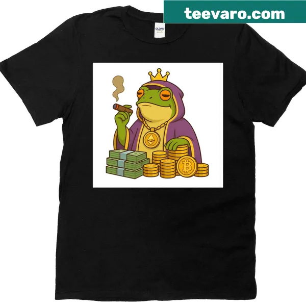 Regal frog with a crown symbolizing wealth in Web3 culture.