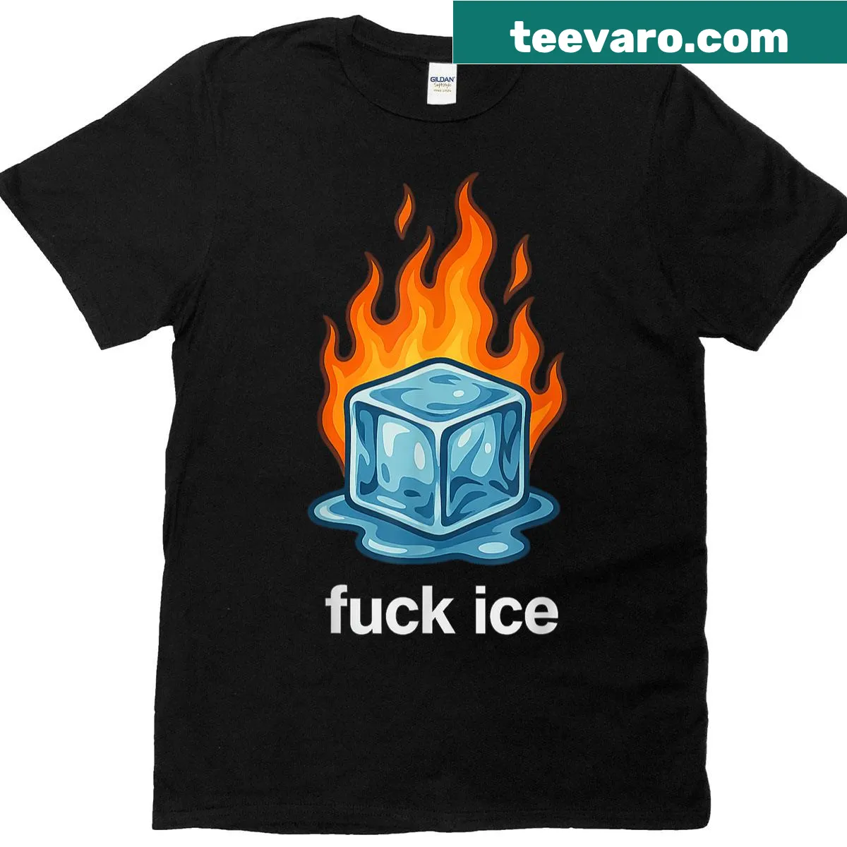 Graphic T-shirt with an ice cube on fire and protest text — on a men's t-shirt