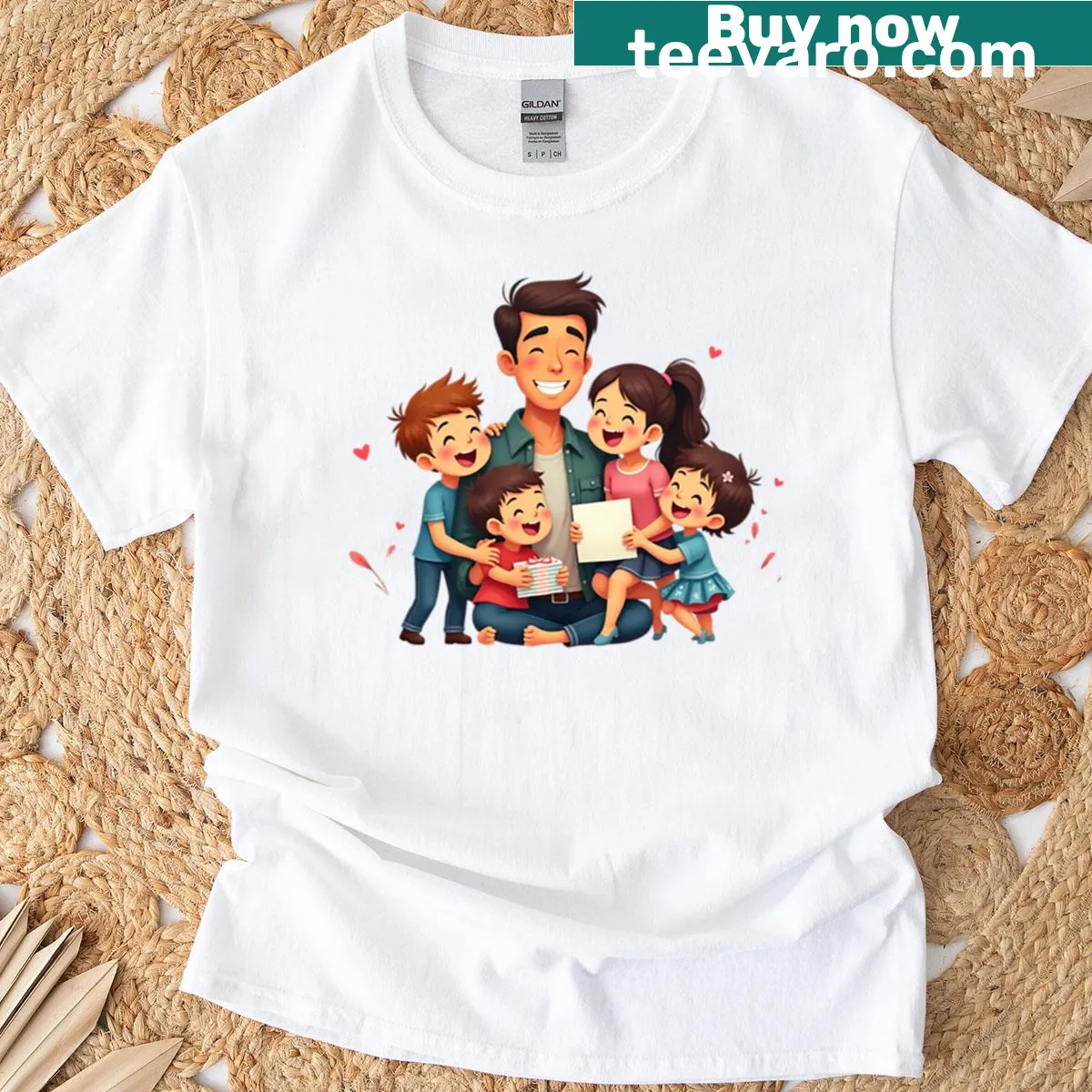 Heartwarming illustration of a dad and child on a T-shirt. — on a men's t-shirt