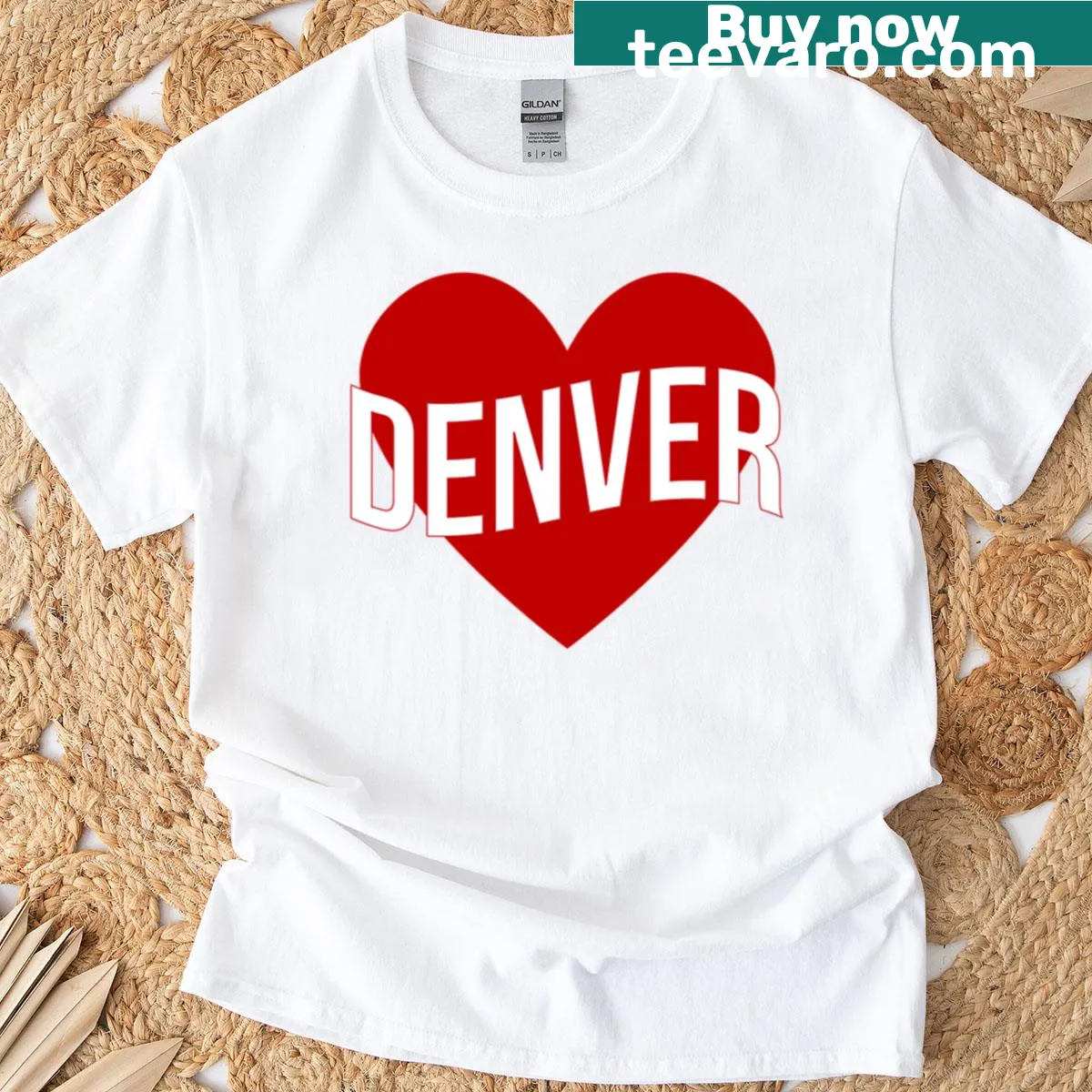 Heart graphic t-shirt representing Denver pride — on a men's t-shirt