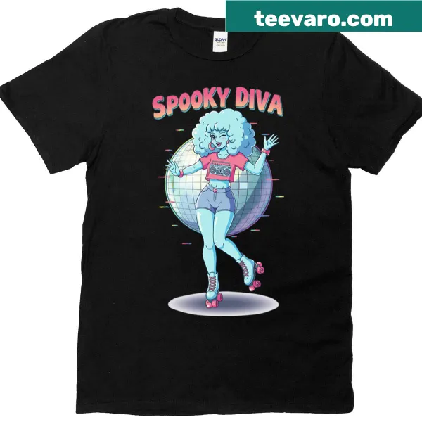 Retro disco T-shirt featuring a dancing ghostly diva illustration