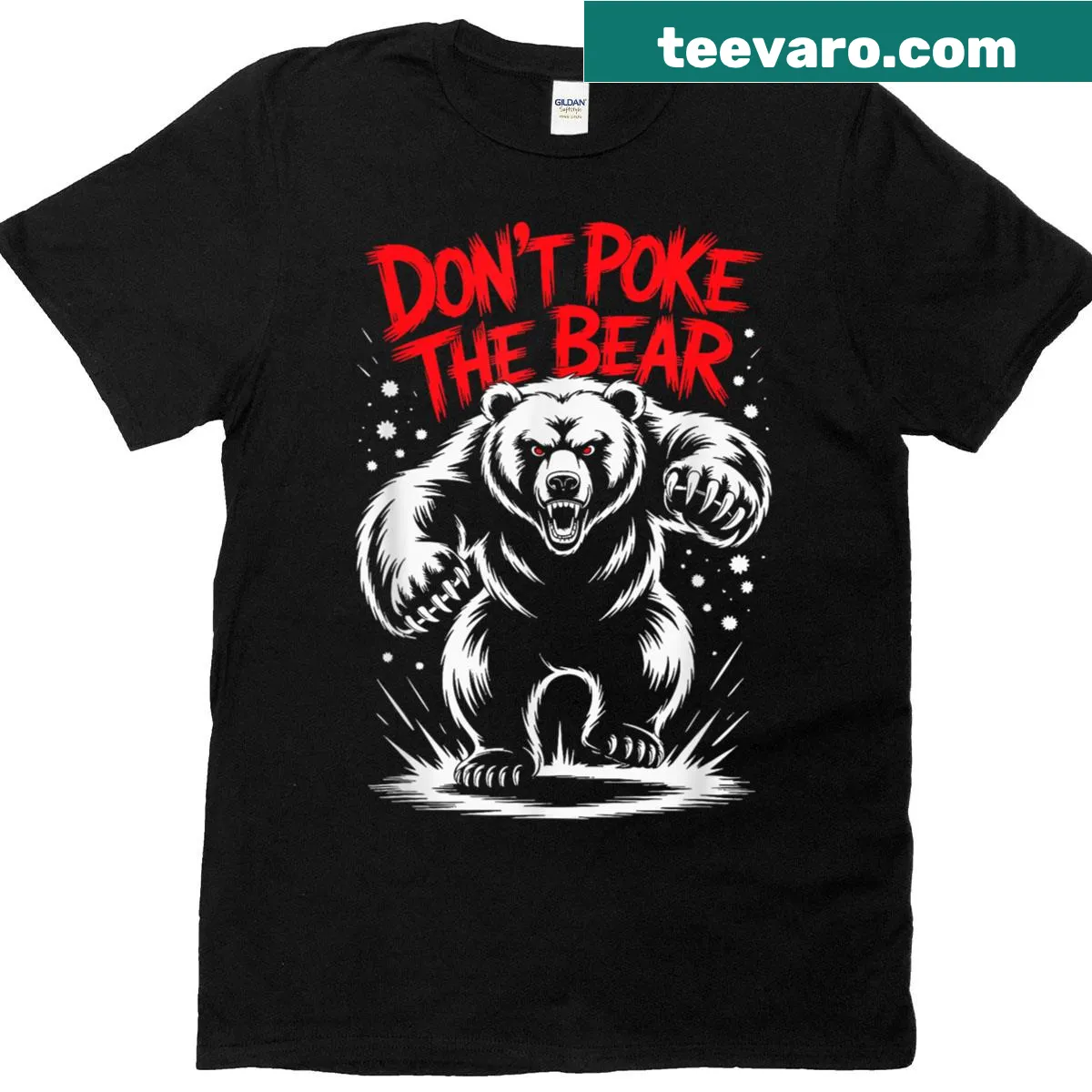 Streetwear t-shirt with an edgy graphic warning 'Dont Poke Bear'. — on a men's t-shirt