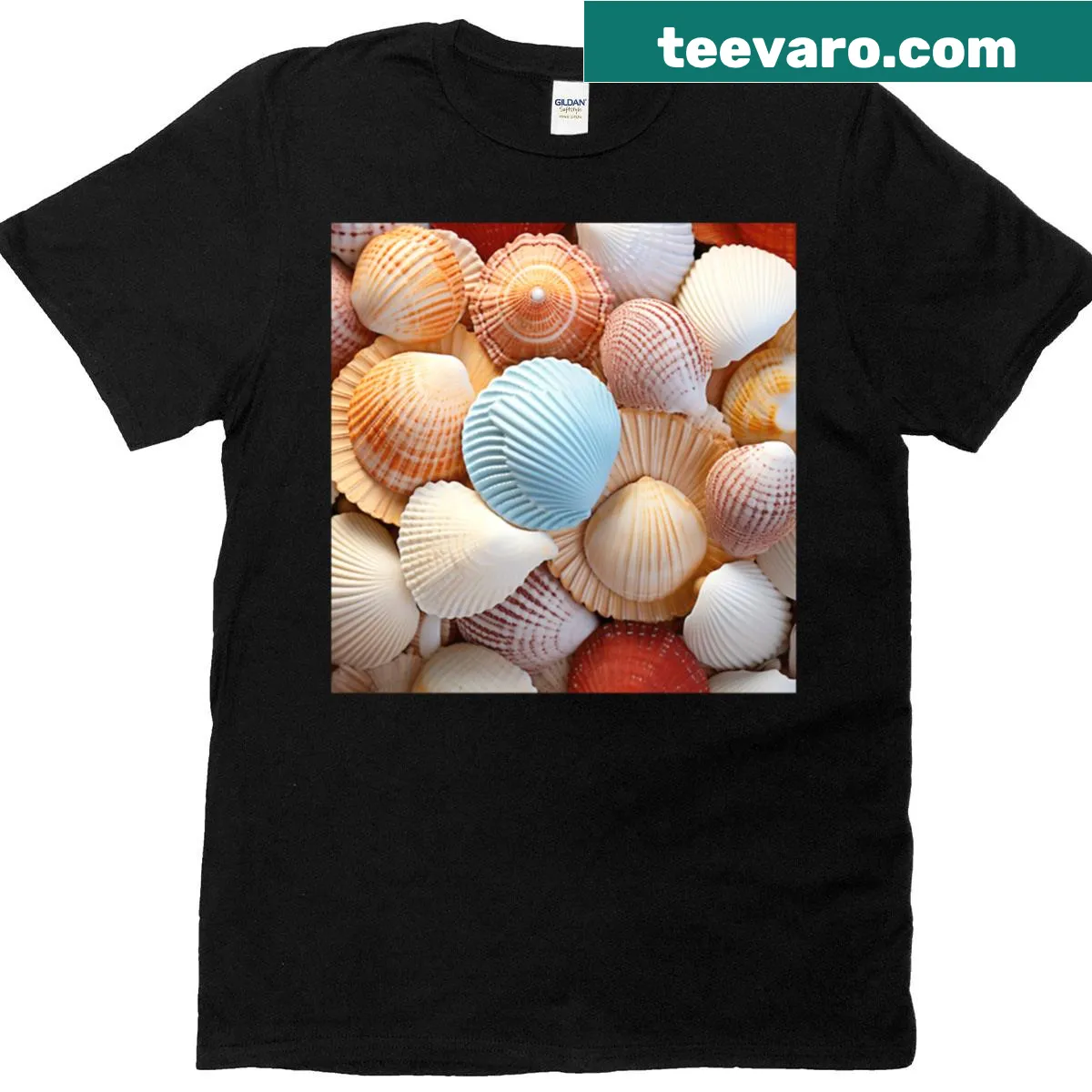 Seashells digital photo art T-shirt for nature lovers — on a men's t-shirt