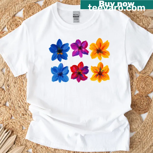 Abstract brushstroke hand-painted flower design on a t-shirt