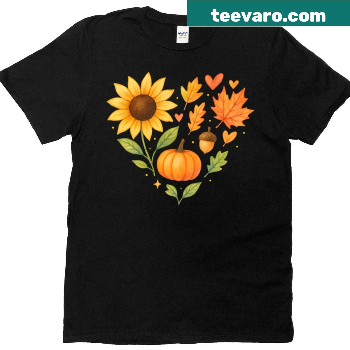 Heart graphic with autumn leaves on a T-shirt — on a men's t-shirt
