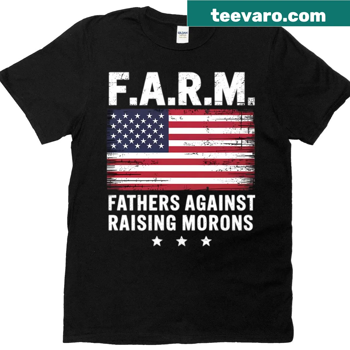 Funny Father's Day T-shirt with US flag and humorous text — on a men's t-shirt