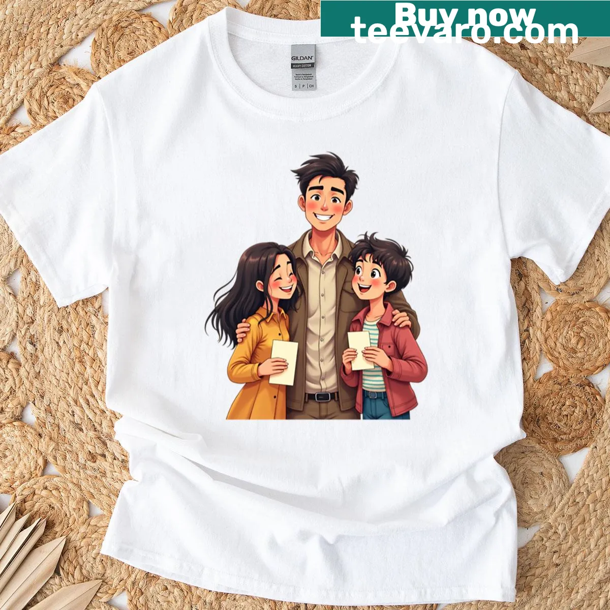 Illustration of a happy family on a Father's Day T-shirt — on a men's t-shirt