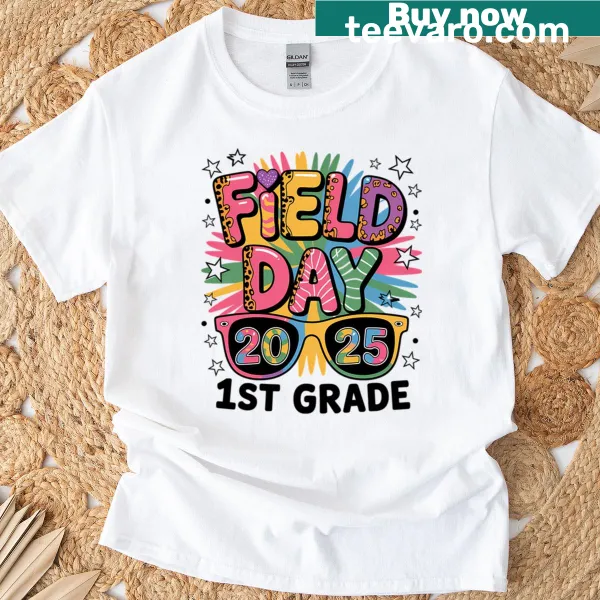 Illustrative Field Day T-shirt featuring games and playful graphics