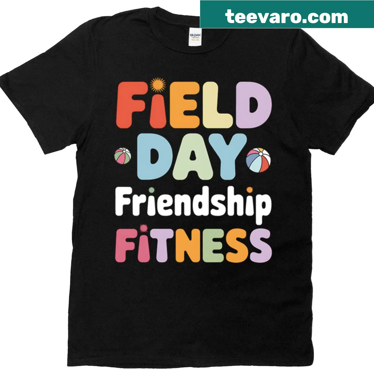 Playful T-shirt celebrating field day activities and friendship — on a men's t-shirt