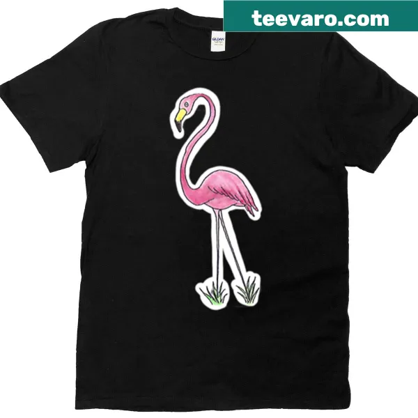 Flamingo graphic on a light T-shirt