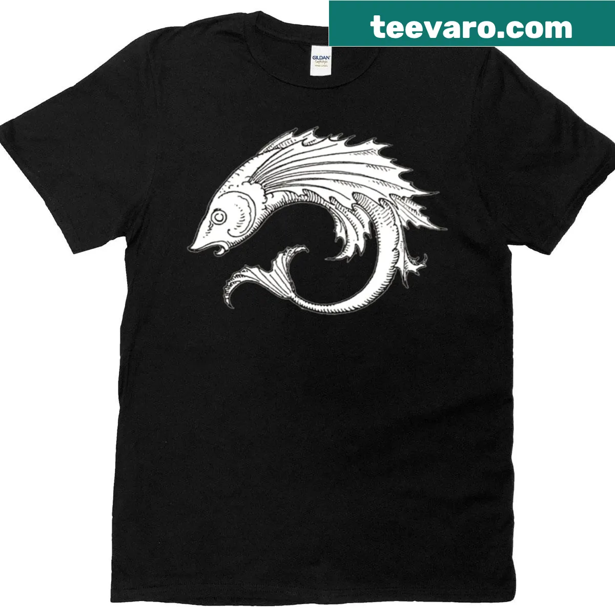 Illustration of a flying fish on a T-shirt — on a men's t-shirt