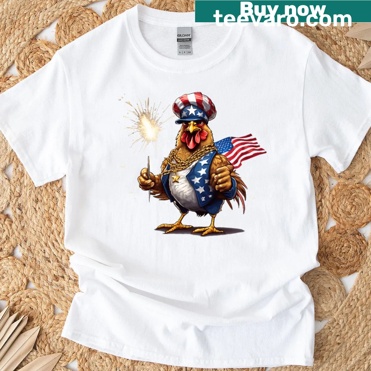 Funny Fourth of July T-shirt with festive design — on a men's t-shirt