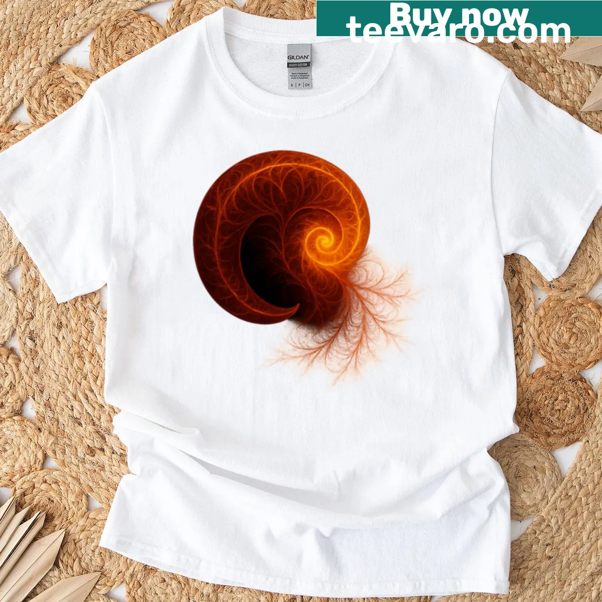 Striking t-shirt featuring a fractal design of the Aries ram symbolizing strength — on a men's t-shirt