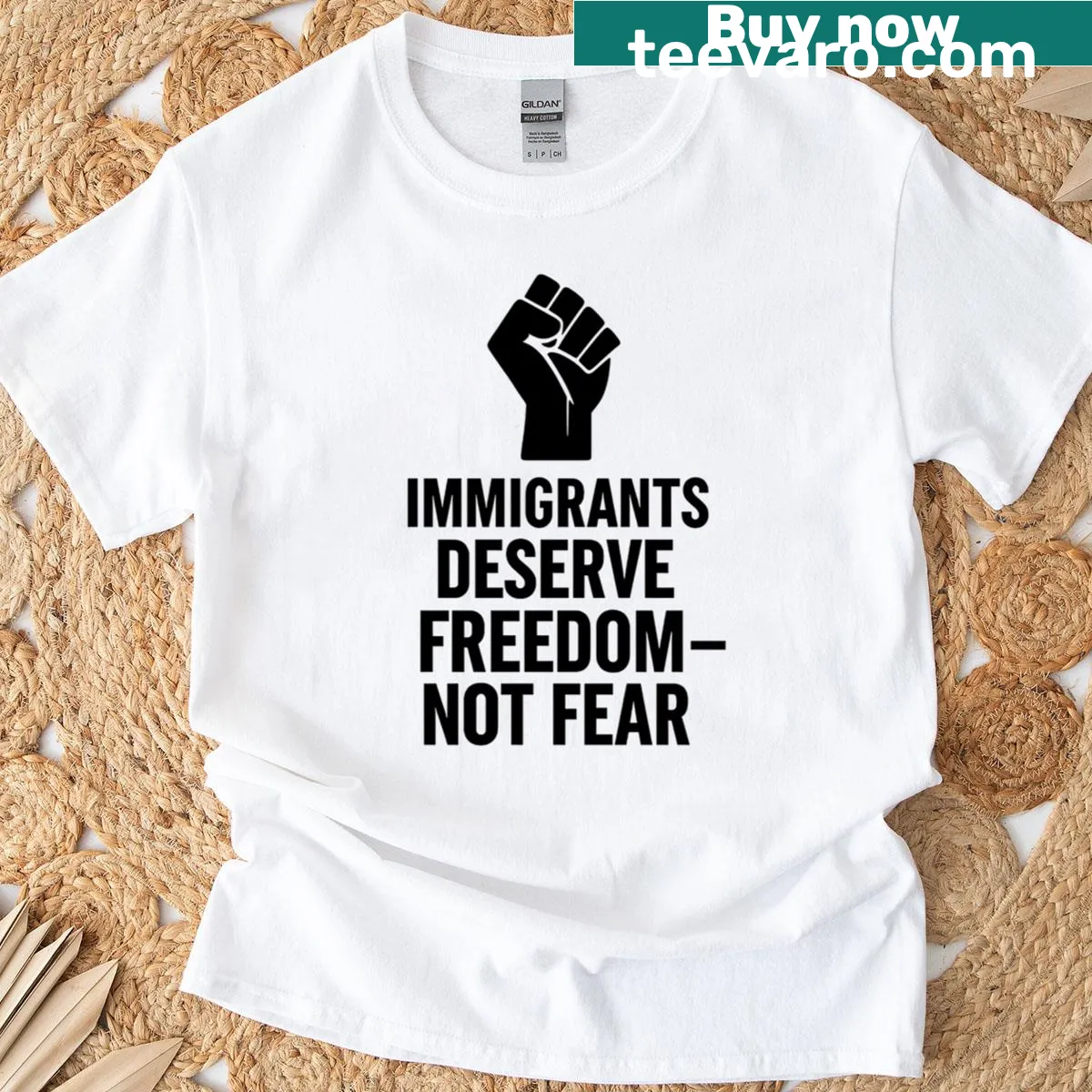 Inspiring graphic t-shirt emphasizing freedom over fear — on a men's t-shirt