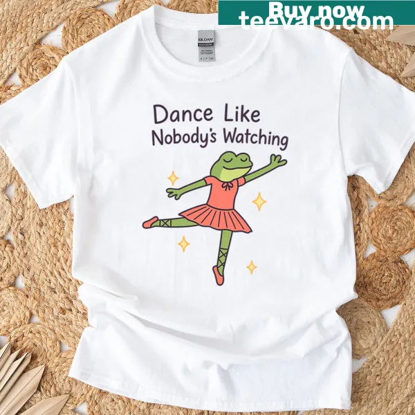 Playful dancing frogs illustration on a T-shirt