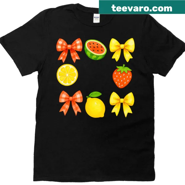 Watercolor summer fruit illustration with bows on a cute t-shirt