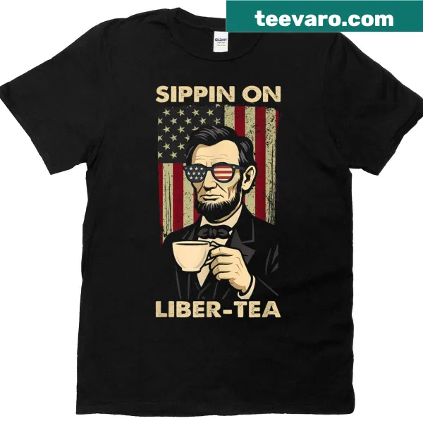 T-shirt featuring a pun about tea and liberty for Independence Day