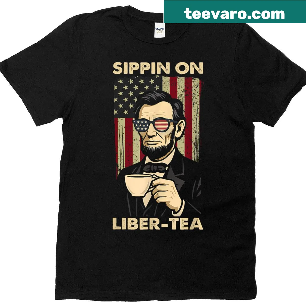 T-shirt featuring a pun about tea and liberty for Independence Day — on a men's t-shirt