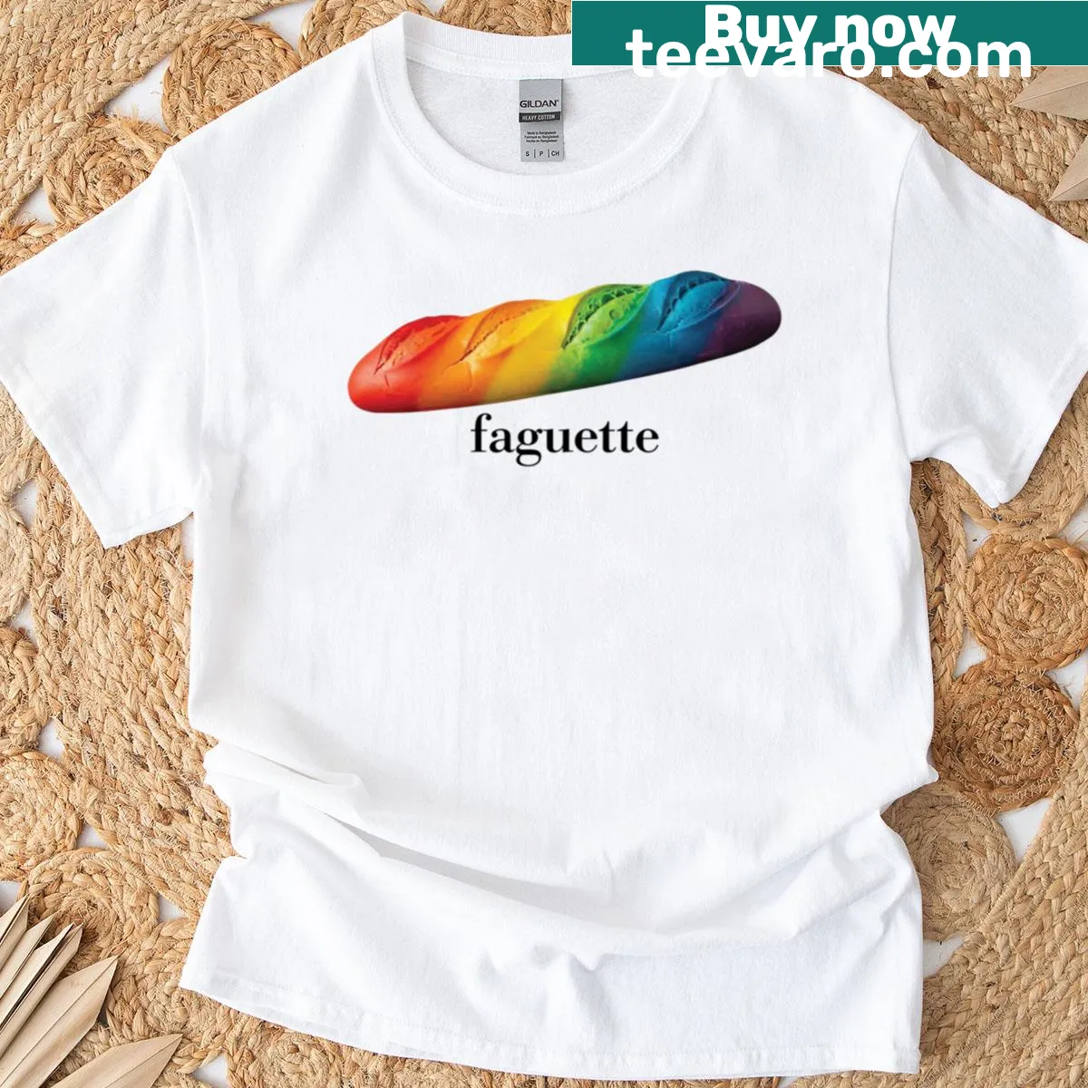 Funny LGBTQ-themed T-shirt with the word 'Faguette' in playful typography. — on a men's t-shirt